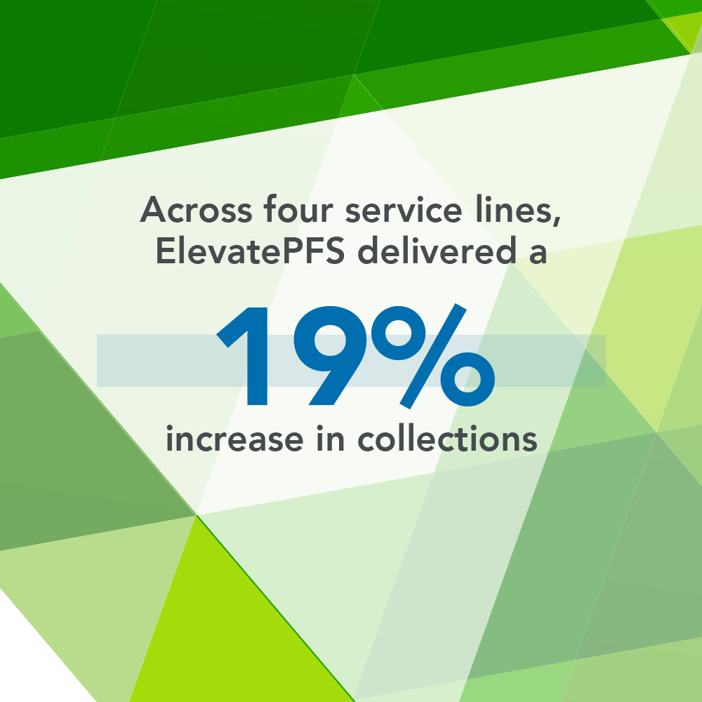 Across four service lines, ElevatePFS delivered a 19% increase in collections.