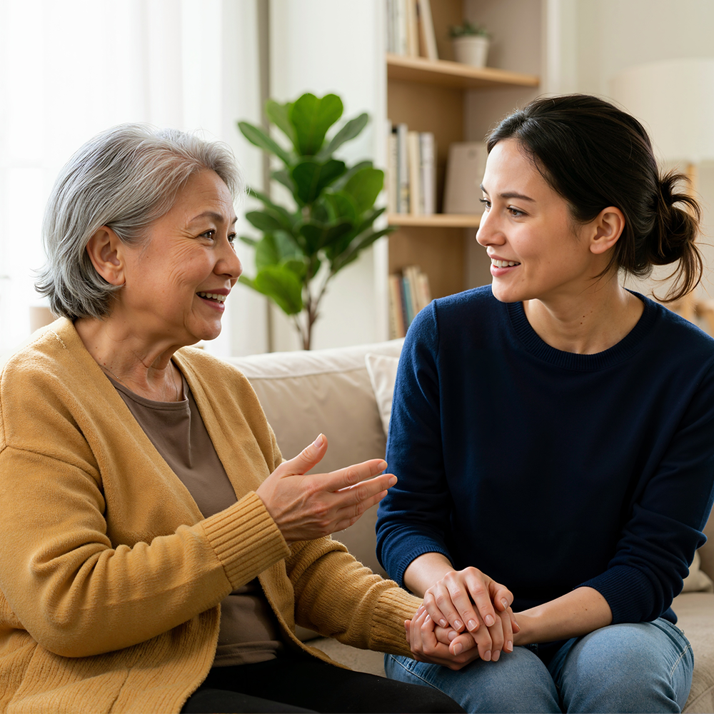 Two women talking to each other